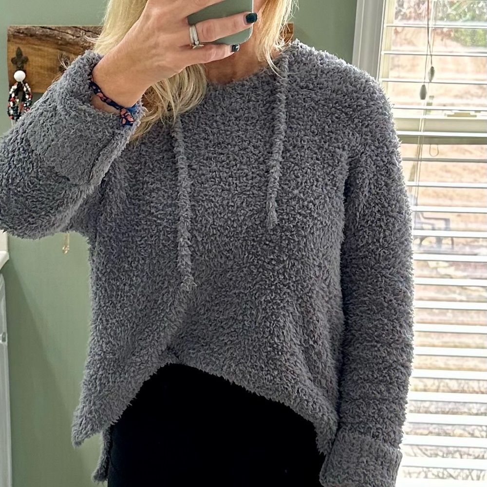 Grey small hoodie sweater.